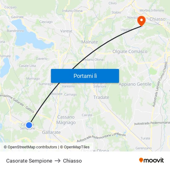 Casorate Sempione to Chiasso map