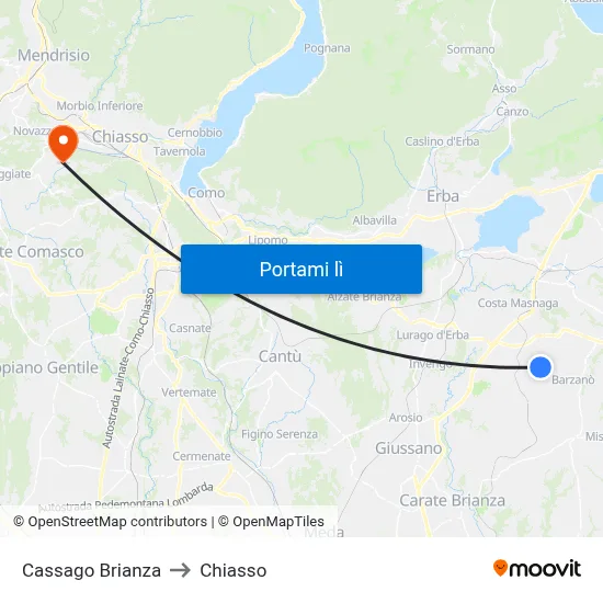 Cassago Brianza to Chiasso map