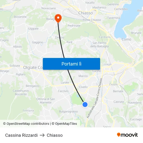 Cassina Rizzardi to Chiasso map