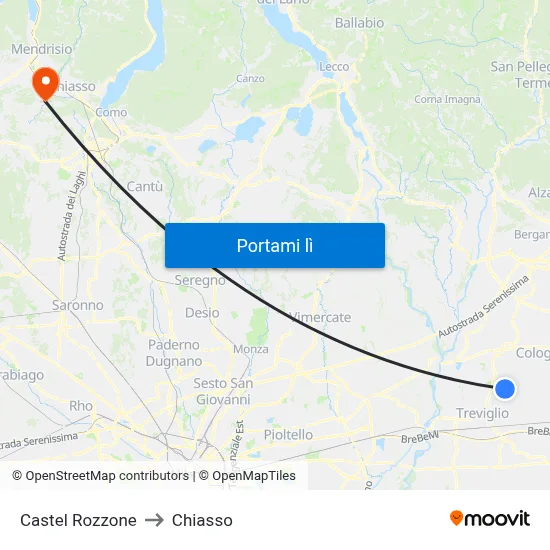 Castel Rozzone to Chiasso map