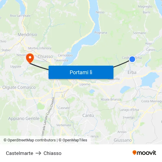 Castelmarte to Chiasso map