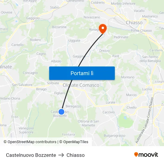 Castelnuovo Bozzente to Chiasso map