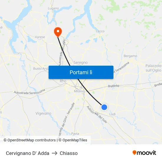 Cervignano D' Adda to Chiasso map