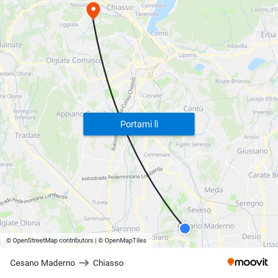 Cesano Maderno to Chiasso map