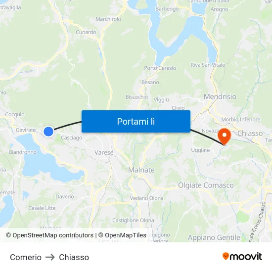 Comerio to Chiasso map