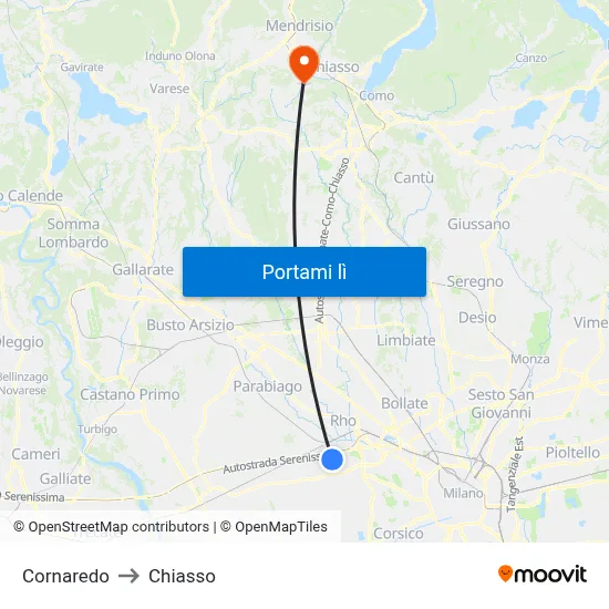 Cornaredo to Chiasso map