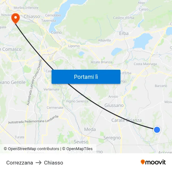 Correzzana to Chiasso map