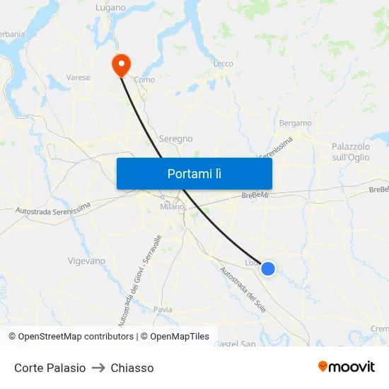 Corte Palasio to Chiasso map