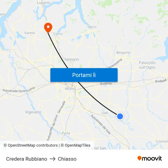 Credera Rubbiano to Chiasso map