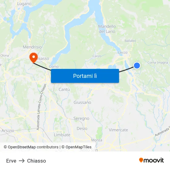 Erve to Chiasso map