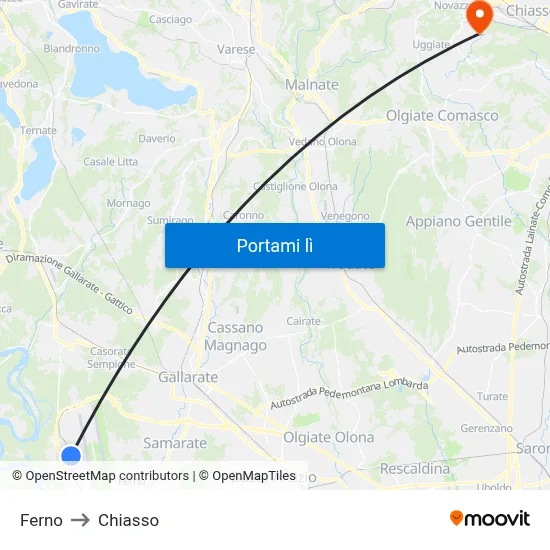 Ferno to Chiasso map