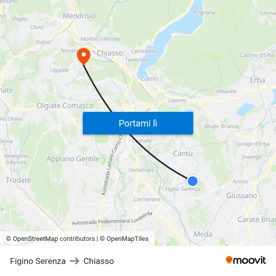 Figino Serenza to Chiasso map