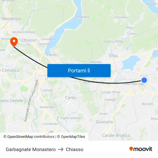Garbagnate Monastero to Chiasso map