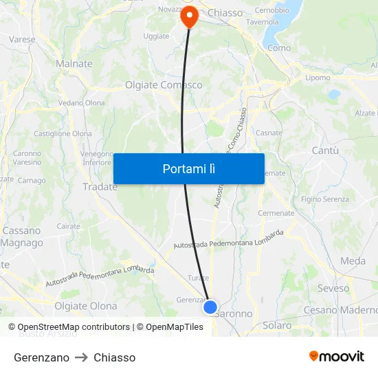 Gerenzano to Chiasso map