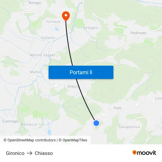 Gironico to Chiasso map