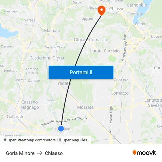 Gorla Minore to Chiasso map
