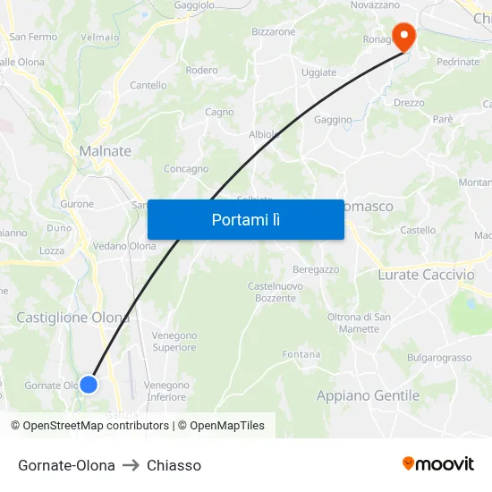 Gornate-Olona to Chiasso map