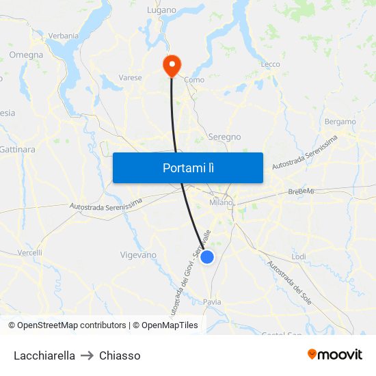 Lacchiarella to Chiasso map