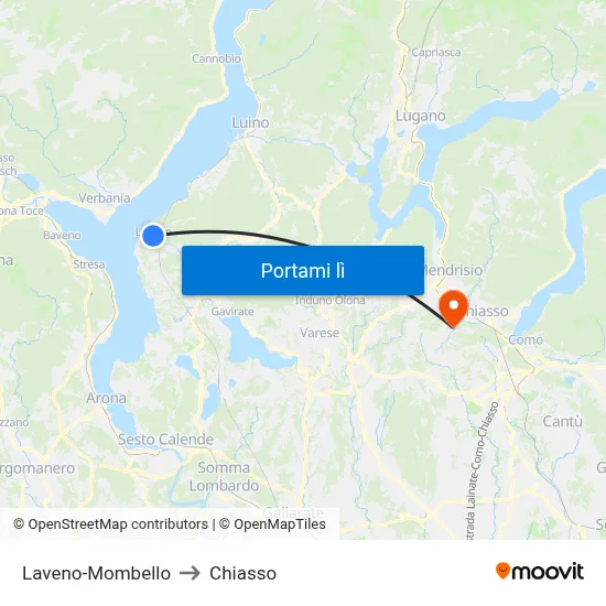 Laveno-Mombello to Chiasso map