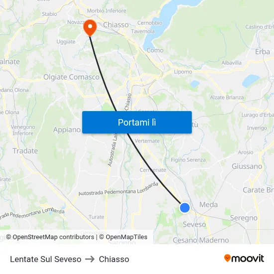 Lentate Sul Seveso to Chiasso map