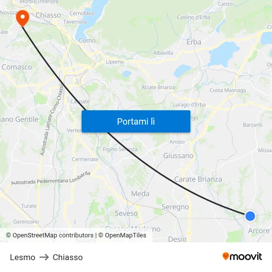 Lesmo to Chiasso map