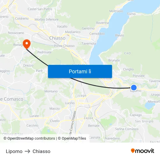 Lipomo to Chiasso map