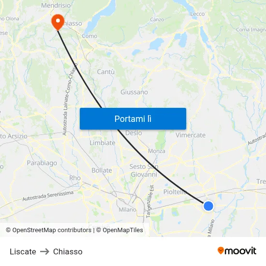 Liscate to Chiasso map