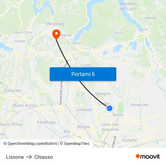 Lissone to Chiasso map