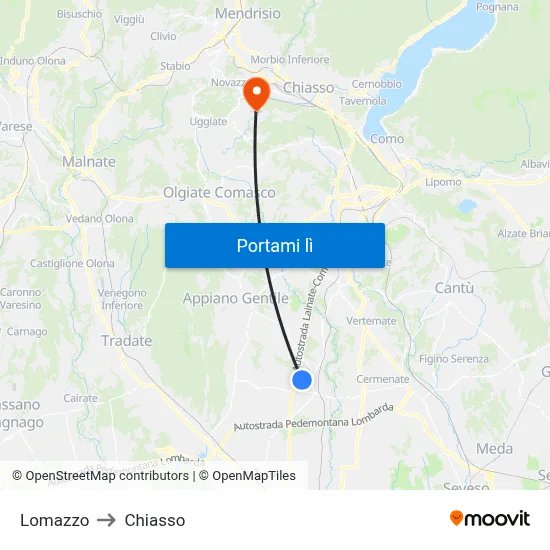 Lomazzo to Chiasso map