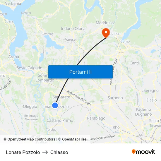Lonate Pozzolo to Chiasso map