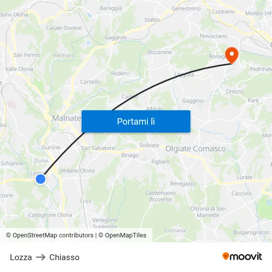 Lozza to Chiasso map