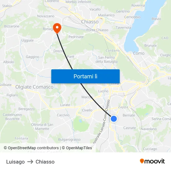 Luisago to Chiasso map