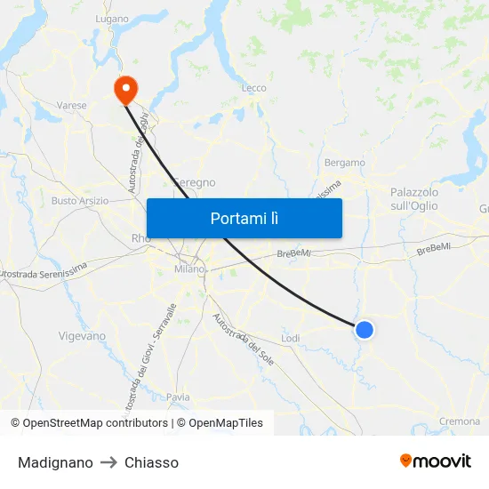 Madignano to Chiasso map