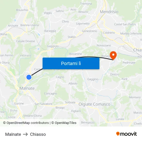 Malnate to Chiasso map