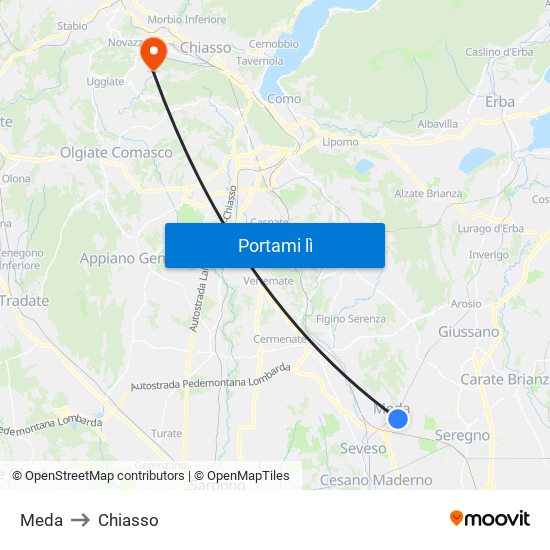 Meda to Chiasso map