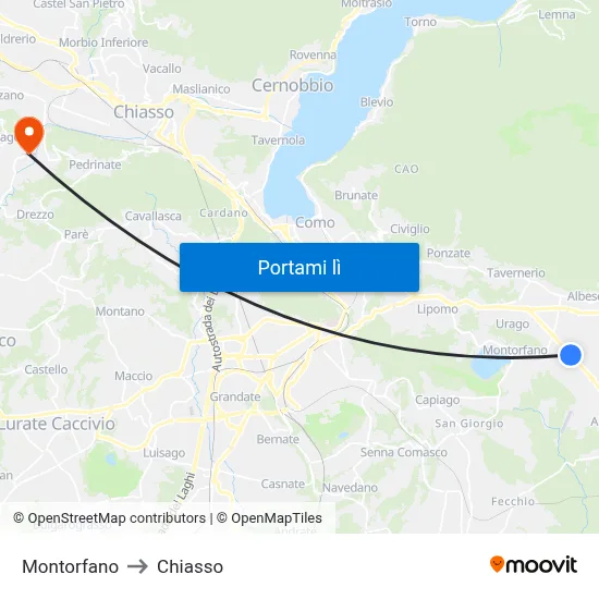Montorfano to Chiasso map