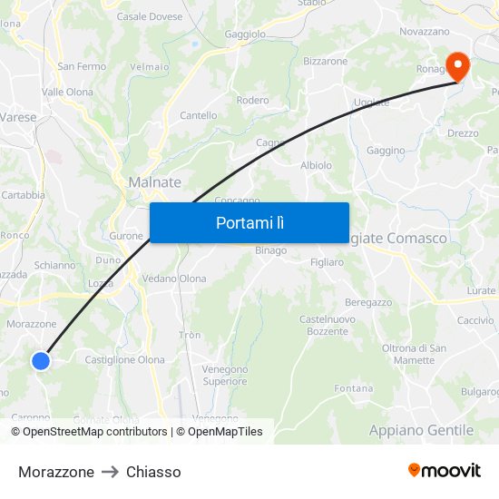 Morazzone to Chiasso map