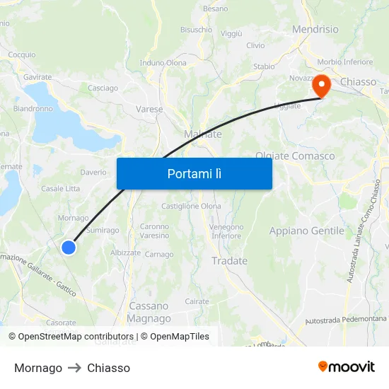 Mornago to Chiasso map