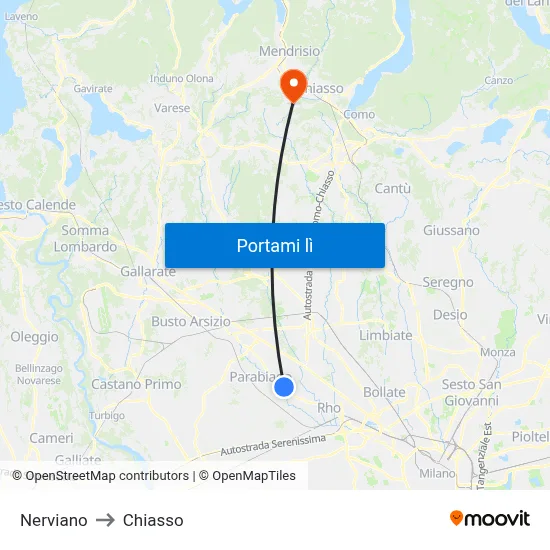 Nerviano to Chiasso map