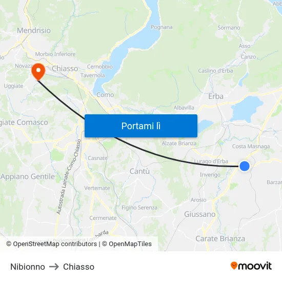 Nibionno to Chiasso map