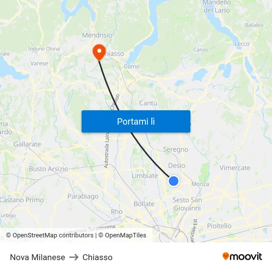 Nova Milanese to Chiasso map