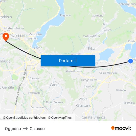 Oggiono to Chiasso map