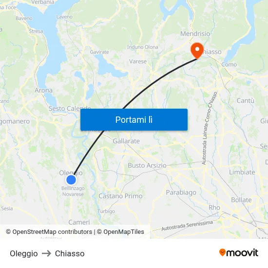 Oleggio to Chiasso map
