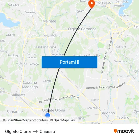 Olgiate Olona to Chiasso map