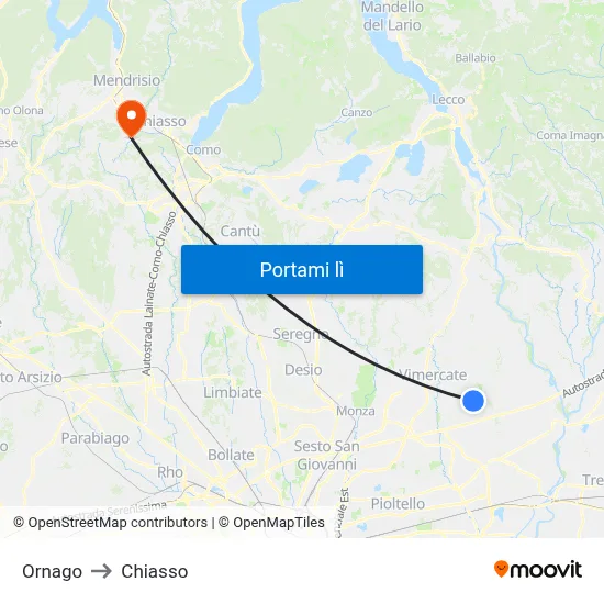 Ornago to Chiasso map
