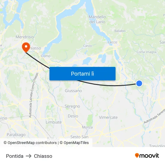Pontida to Chiasso map