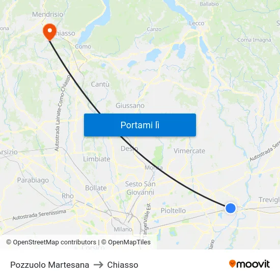 Pozzuolo Martesana to Chiasso map