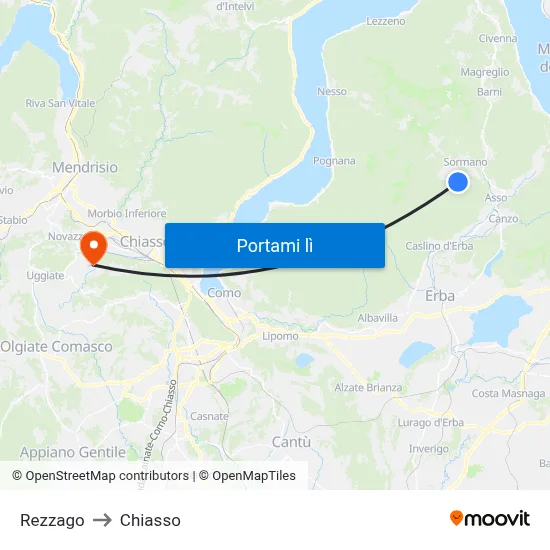 Rezzago to Chiasso map