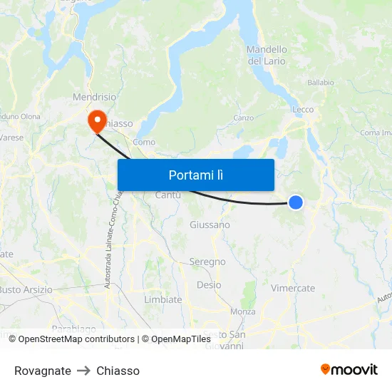 Rovagnate to Chiasso map