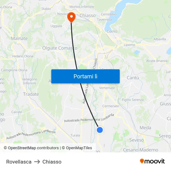 Rovellasca to Chiasso map